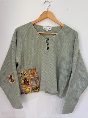 Vintage Patchwork Cropped Sweater
